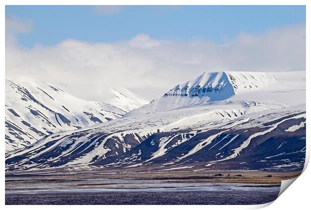 Snow Covered Mountains on Arctic Spitsbergen Print by Martyn Arnold
