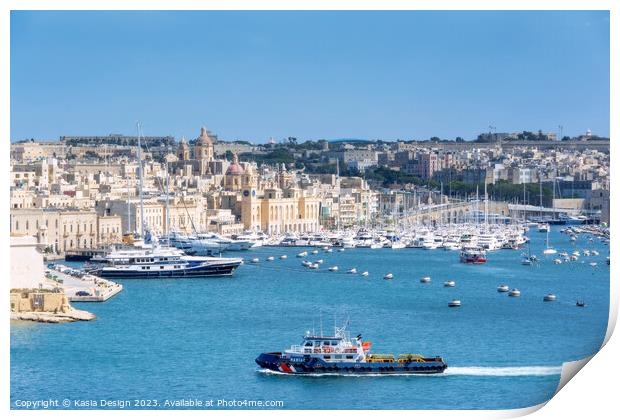 Grand Harbour and Vittoriosa Yacht Marina Print by Kasia Design