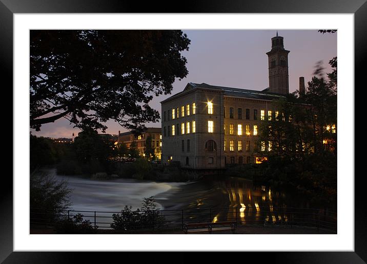night .shot .salts. mill .saltaire. Framed Mounted Print by simon sugden