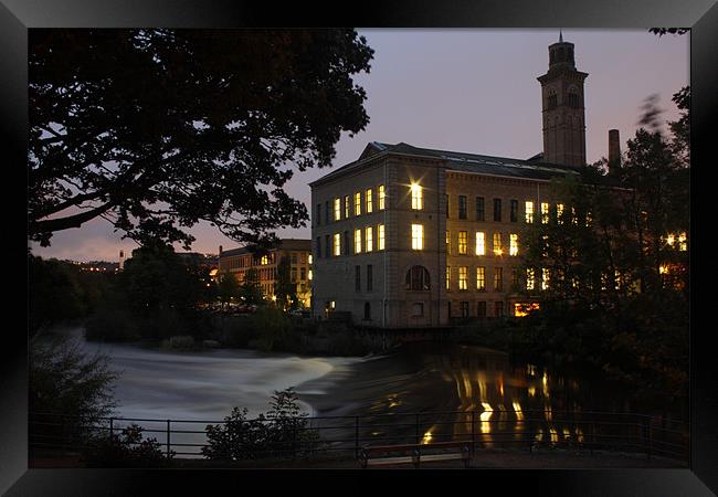 night .shot .salts. mill .saltaire. Framed Print by simon sugden