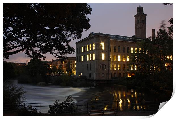 night .shot .salts. mill .saltaire. Print by simon sugden
