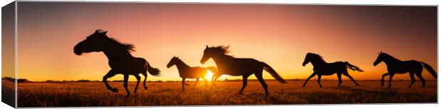silhouette of wild horses running Canvas Print by Guido Parmiggiani