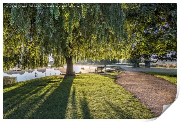 Very bright morning light over Bushy Park ponds Print by Kevin White