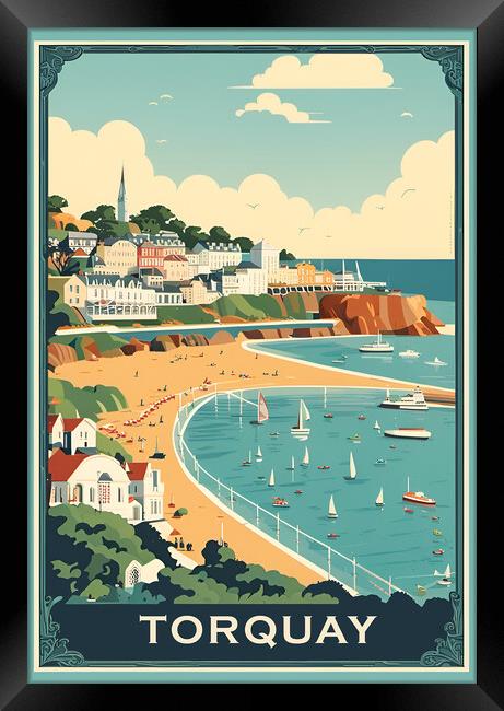 Torquay Vintage Travel Poster Framed Print by Picture Wizard