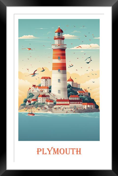 Plymouth Travel Poster Framed Mounted Print by Steve Smith