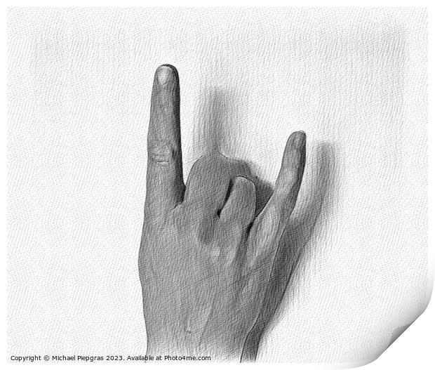 A pencil drawing of a human hand showing gestures. Print by Michael Piepgras