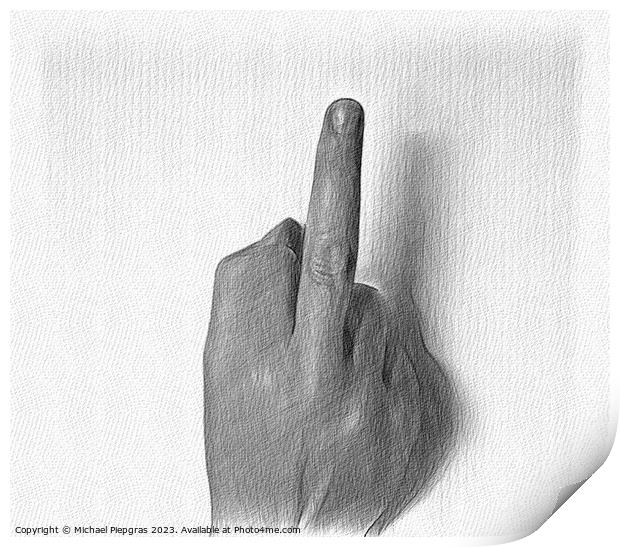 A pencil drawing of a human hand showing gestures. Print by Michael Piepgras