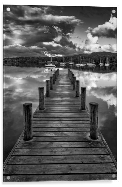Ambleside Boat Jetty Black and White Acrylic by Tim Hill