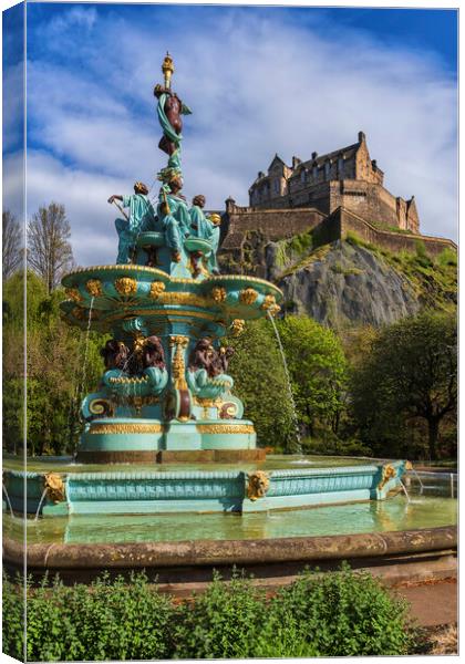 Ross Fountain And Edinburgh Castle In Scotland Canvas Print by Artur Bogacki