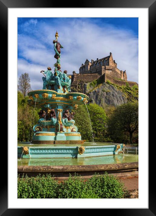 Ross Fountain And Edinburgh Castle In Scotland Framed Mounted Print by Artur Bogacki
