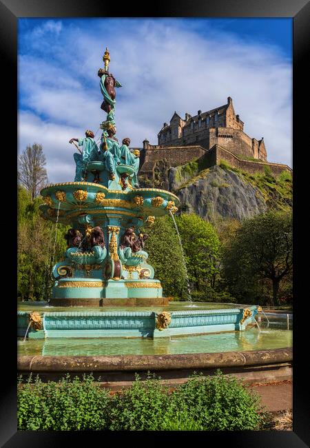 Ross Fountain And Edinburgh Castle In Scotland Framed Print by Artur Bogacki