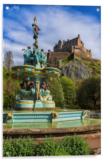 Ross Fountain And Edinburgh Castle In Scotland Acrylic by Artur Bogacki