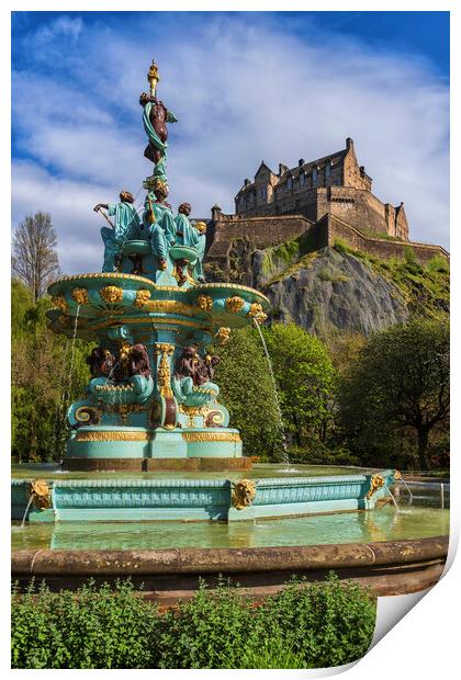 Ross Fountain And Edinburgh Castle In Scotland Print by Artur Bogacki