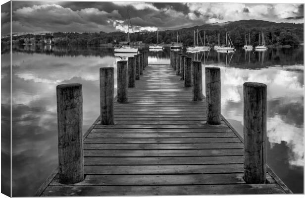 Ambleside Boat Jetty Black and White Canvas Print by Tim Hill