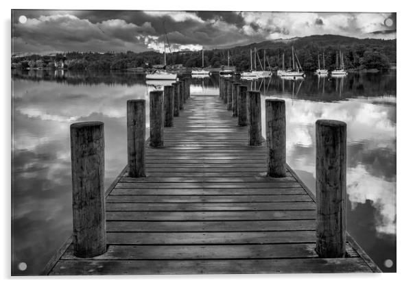 Ambleside Boat Jetty Black and White Acrylic by Tim Hill