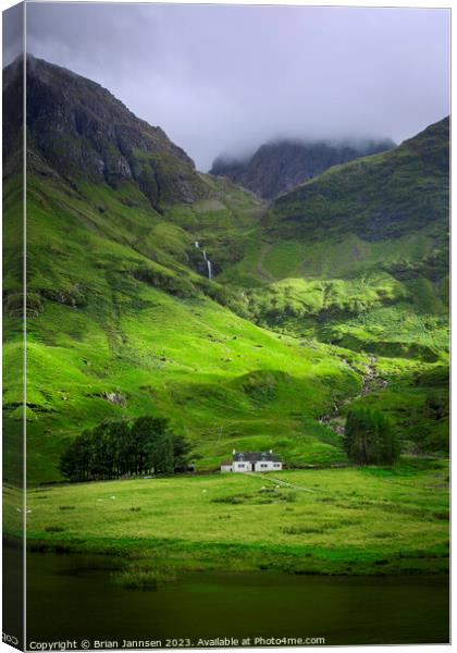 Lone Cottage in the Glencoe Mountains - Scotland Canvas Print by Brian Jannsen