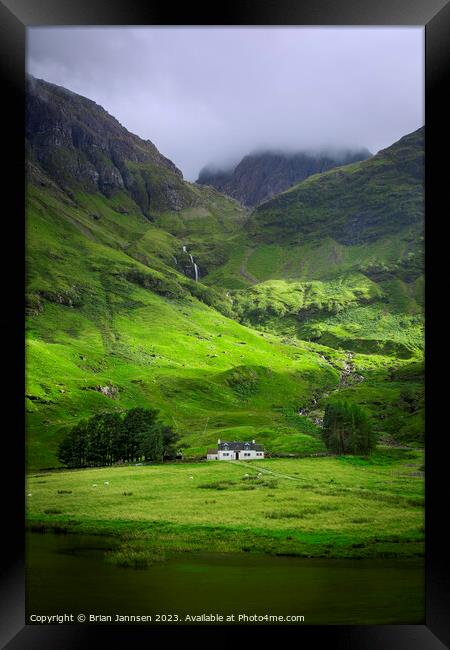 Lone Cottage in the Glencoe Mountains - Scotland Framed Print by Brian Jannsen