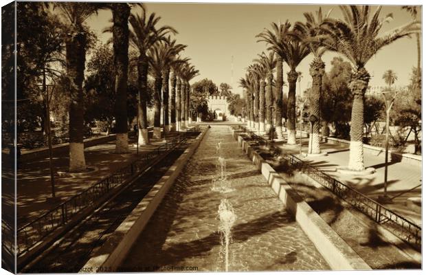 Fountains and palms, Taroudant, sepia Canvas Print by Paul Boizot