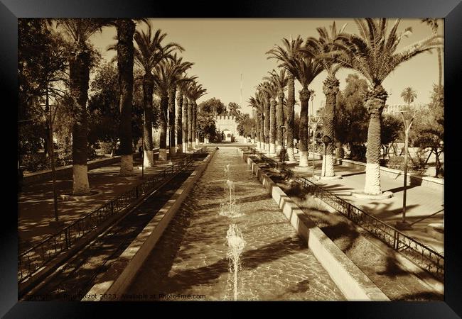 Fountains and palms, Taroudant, sepia Framed Print by Paul Boizot