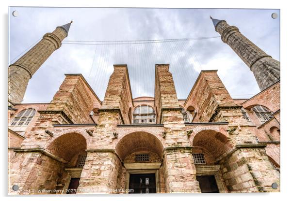 Entrance Hagia Sophia Mosque Dome Minarets Istanbul Turkey Acrylic by William Perry