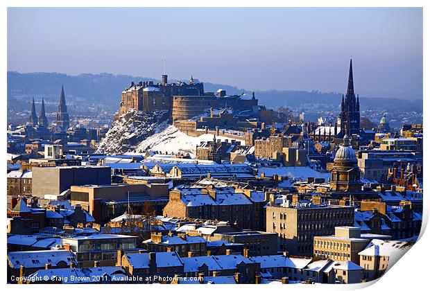 Edinburgh cityscape in winter Print by Craig Brown