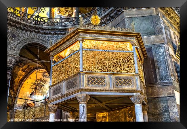 Golden Balcony Hagia Sophia Mosque Basilica Istanbul Turkey Framed Print by William Perry