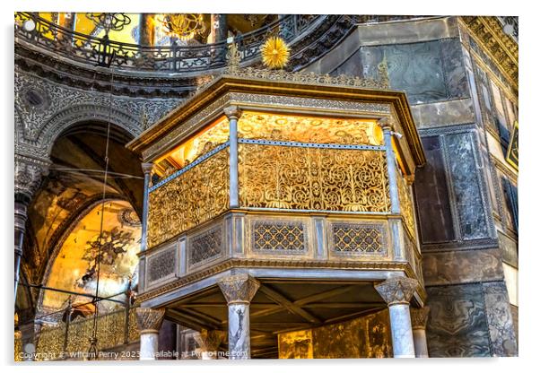 Golden Balcony Hagia Sophia Mosque Basilica Istanbul Turkey Acrylic by William Perry