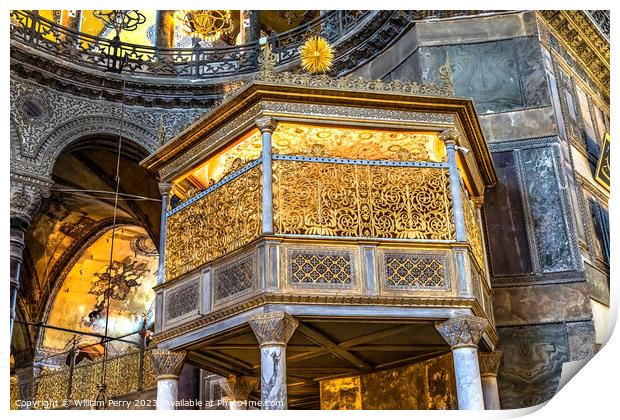 Golden Balcony Hagia Sophia Mosque Basilica Istanbul Turkey Print by William Perry