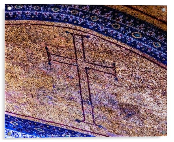 Christian Cross Mosaic Hagia Sophia Mosque Istanbul Turkey Acrylic by William Perry