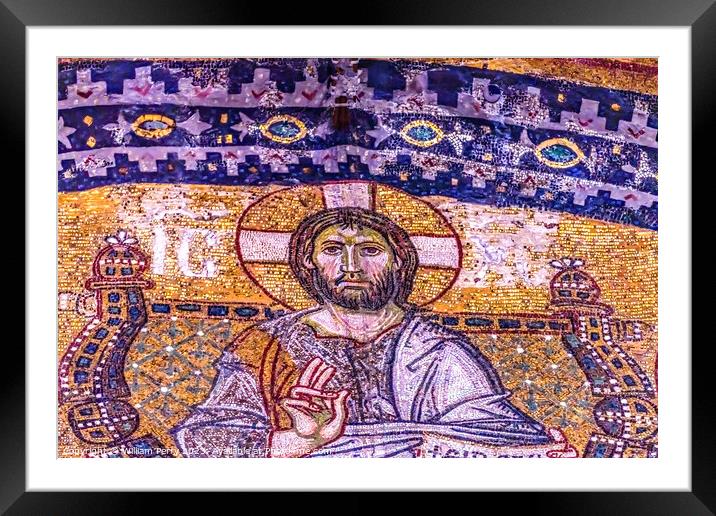 Jesus Christ Mosaic Entrance Hagia Sophia Mosque Istanbul Turkey Framed Mounted Print by William Perry