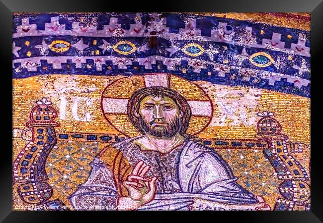 Jesus Christ Mosaic Entrance Hagia Sophia Mosque Istanbul Turkey Framed Print by William Perry