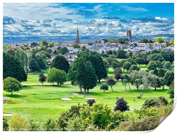 Torquay Golf course and the town beyond Print by Roger Mechan