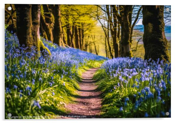 Lonely Footpath through some blue bell flowers in a forest lands Acrylic by Michael Piepgras