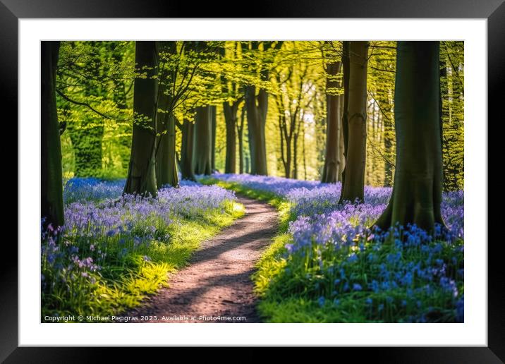 Lonely Footpath through some blue bell flowers in a forest lands Framed Mounted Print by Michael Piepgras