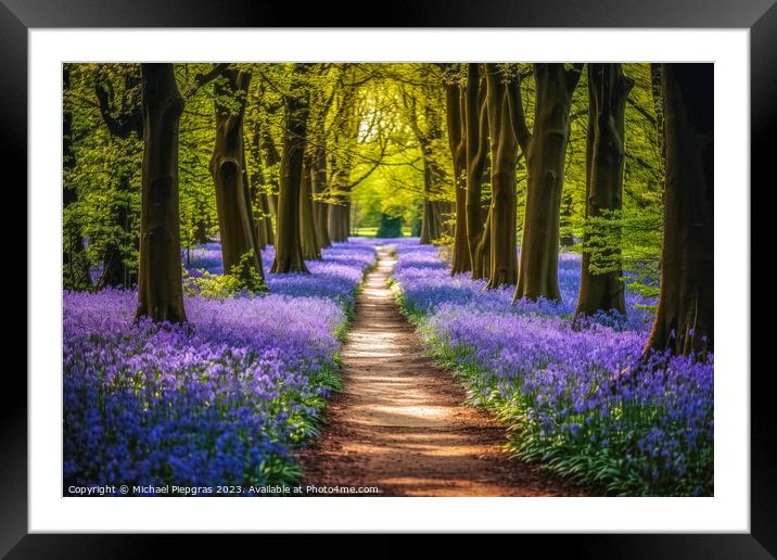 Lonely Footpath through some blue bell flowers in a forest lands Framed Mounted Print by Michael Piepgras
