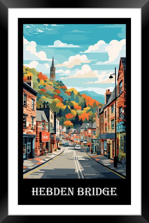 Hebden Bridge Travel Poster Framed Mounted Print by Steve Smith