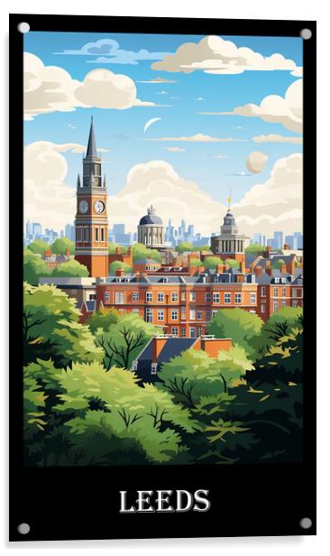 Leeds Travel Poster Acrylic by Steve Smith