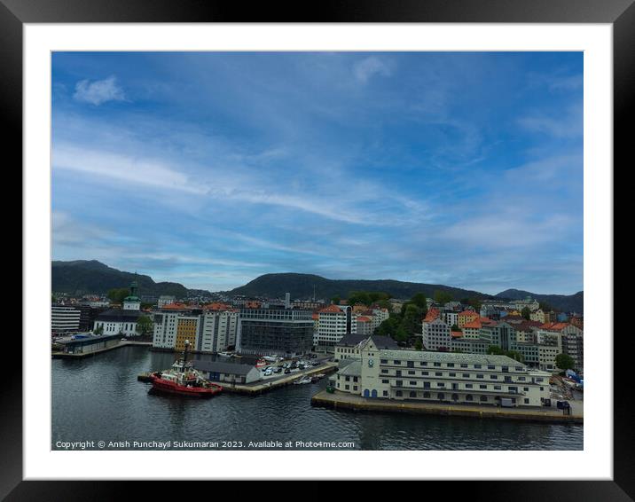 Bergen Norway 22 may 2023 Bergen Cityscape with Beautiful Harbor and Majestic Mountains Framed Mounted Print by Anish Punchayil Sukumaran
