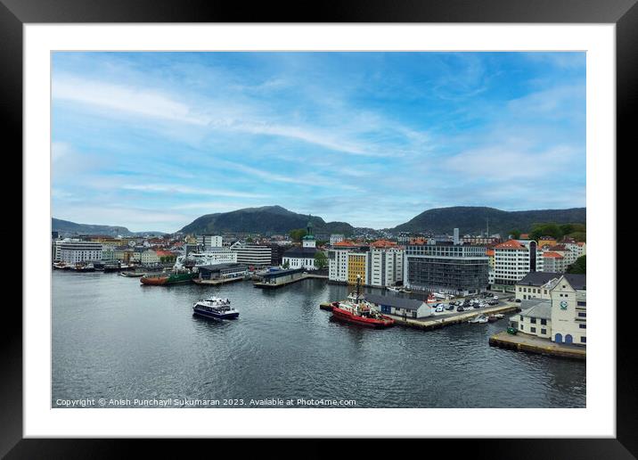 Bergen Norway 22 may 2023 Bergen Cityscape with Beautiful Harbor and Majestic Mountains Framed Mounted Print by Anish Punchayil Sukumaran