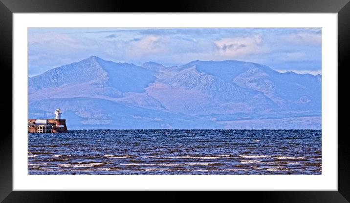 Mountains on Arran and Troon lighthouse Framed Mounted Print by Allan Durward Photography