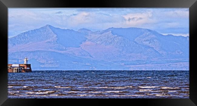 Mountains on Arran and Troon lighthouse Framed Print by Allan Durward Photography