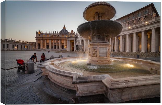Fountain On St Peter Square In Vatican Canvas Print by Artur Bogacki