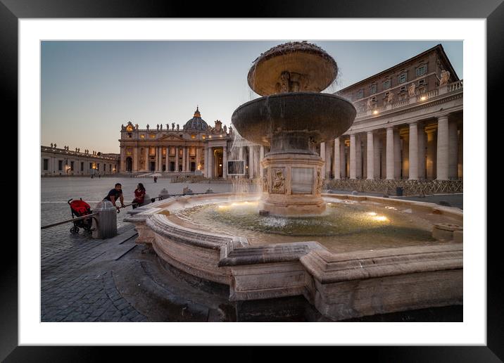 Fountain On St Peter Square In Vatican Framed Mounted Print by Artur Bogacki