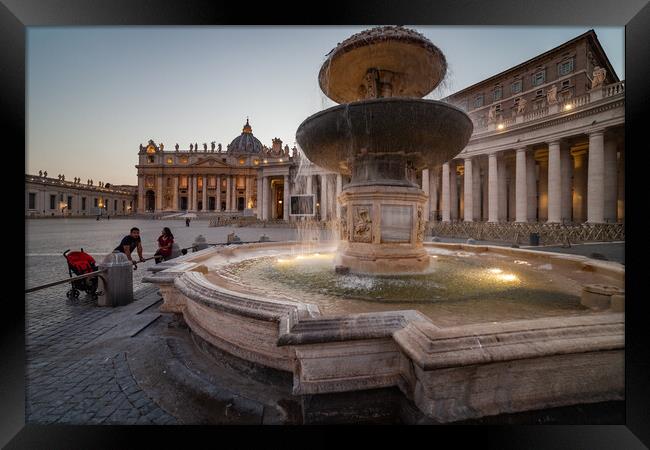 Fountain On St Peter Square In Vatican Framed Print by Artur Bogacki