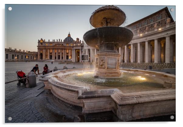 Fountain On St Peter Square In Vatican Acrylic by Artur Bogacki
