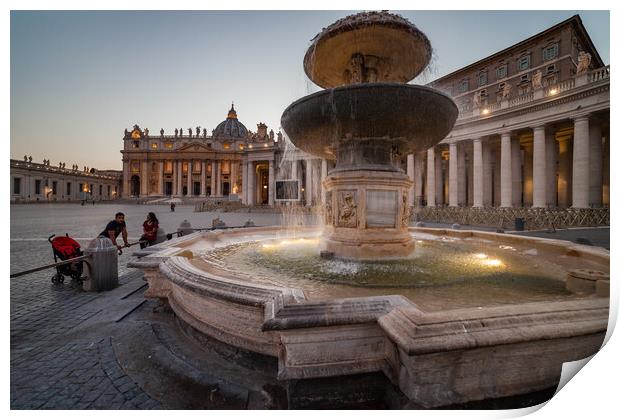 Fountain On St Peter Square In Vatican Print by Artur Bogacki