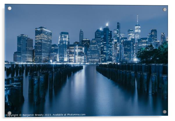 New York City Skyline ( Blue ) Acrylic by Benjamin Brewty