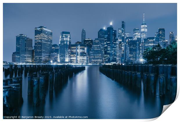 New York City Skyline ( Blue ) Print by Benjamin Brewty