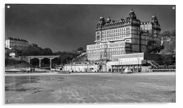 Scarborough Grand Hotel Black and White Acrylic by Tim Hill