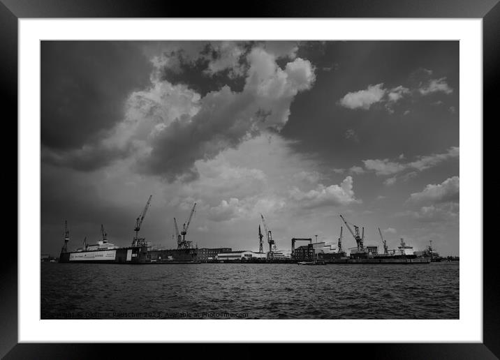 Blohm und Voss Dock 11 on the Elbe River in Hamburg, Germany Framed Mounted Print by Dietmar Rauscher